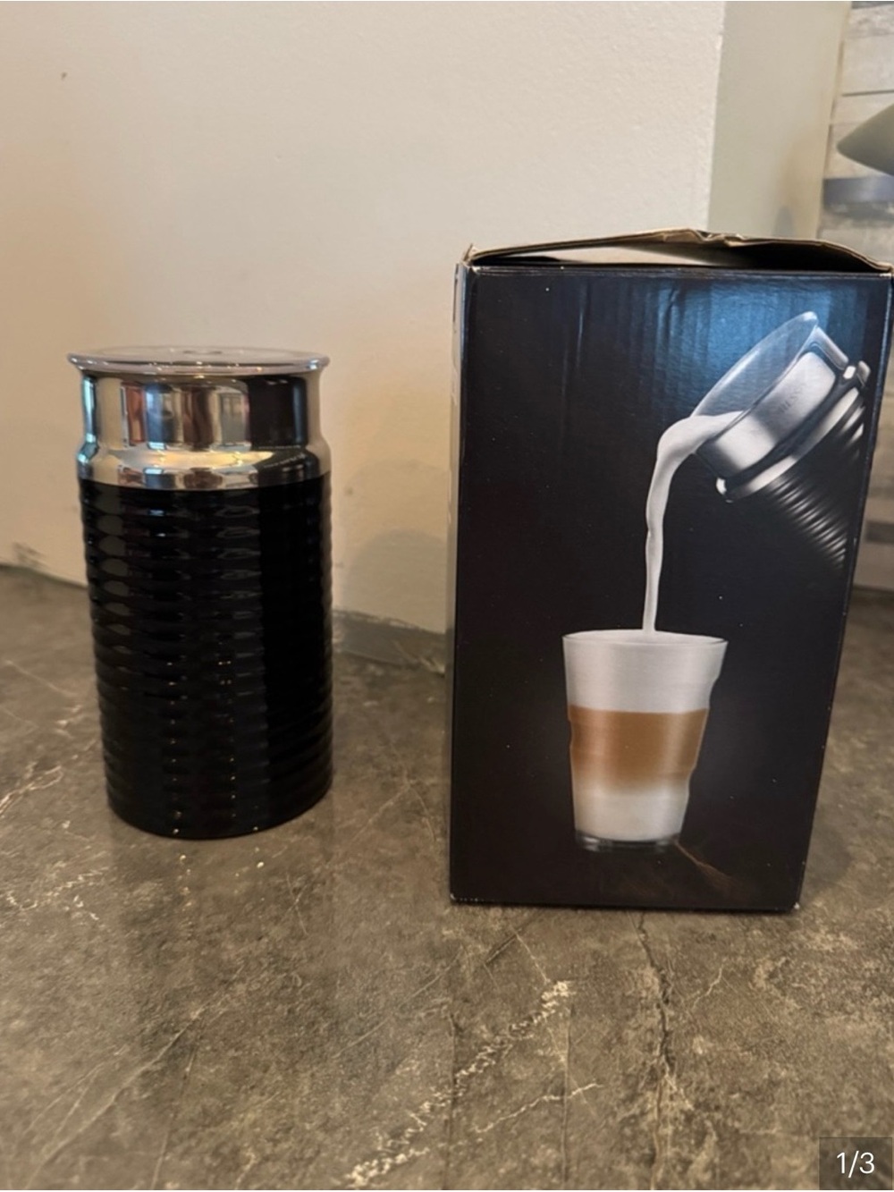 Nespresso Black Milk Frother Pitcher with Silver Rim